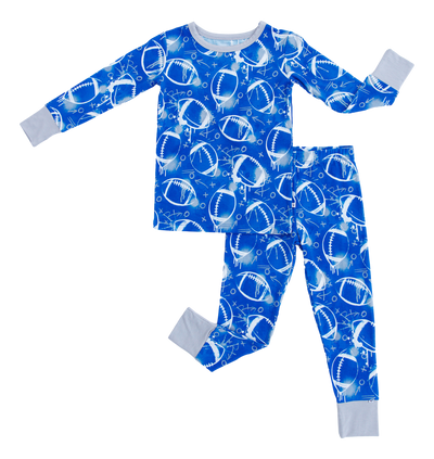 graffiti football 2-piece pajamas: BLUE AND GREY/SILVER