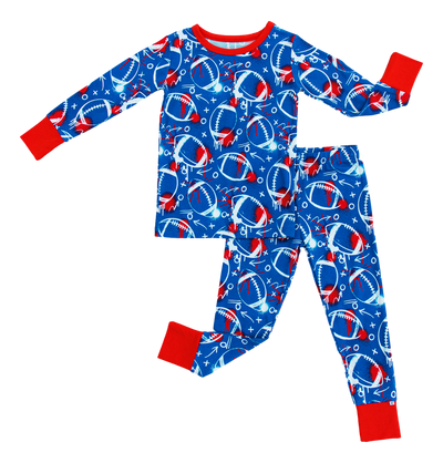 graffiti football 2-piece pajamas: BLUE AND RED