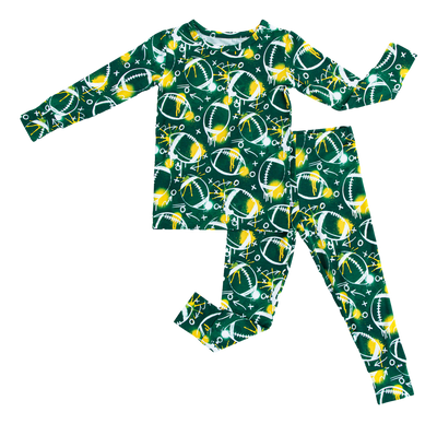 graffiti football 2-piece pajamas: GREEN AND YELLOW/GOLD