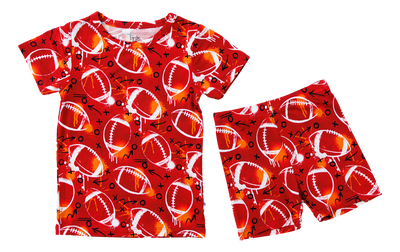 Graffiti Football 2-Piece Pajamas: RED AND ORANGE