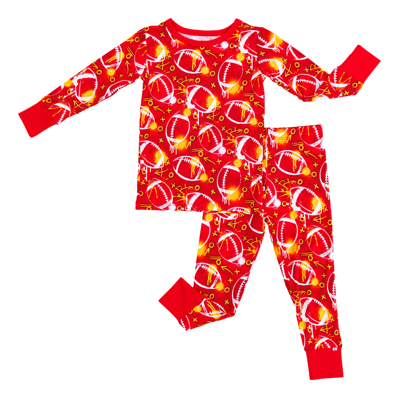 graffiti football 2-piece pajamas: RED AND YELLOW/GOLD