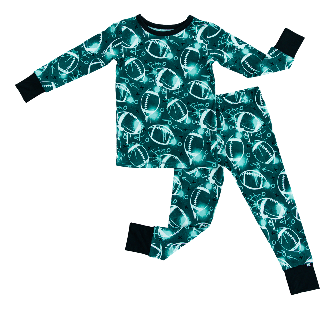 graffiti football 2-piece pajamas: GREEN AND WHITE/SILVER