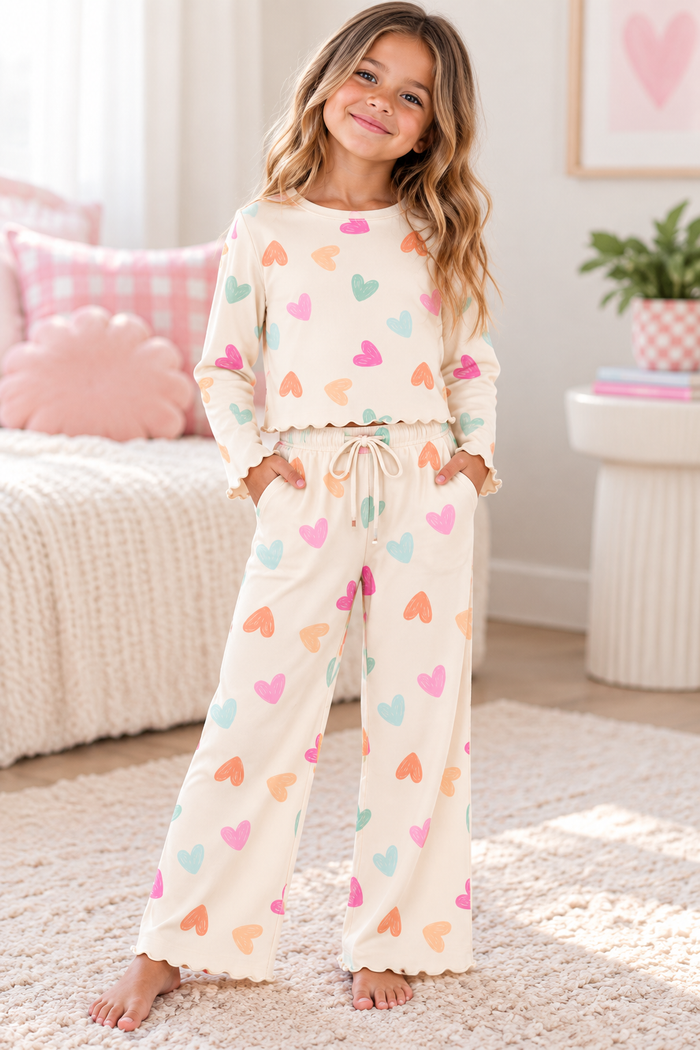 PREORDER: Doodle Hearts Lettuce Hem Bamboo Set