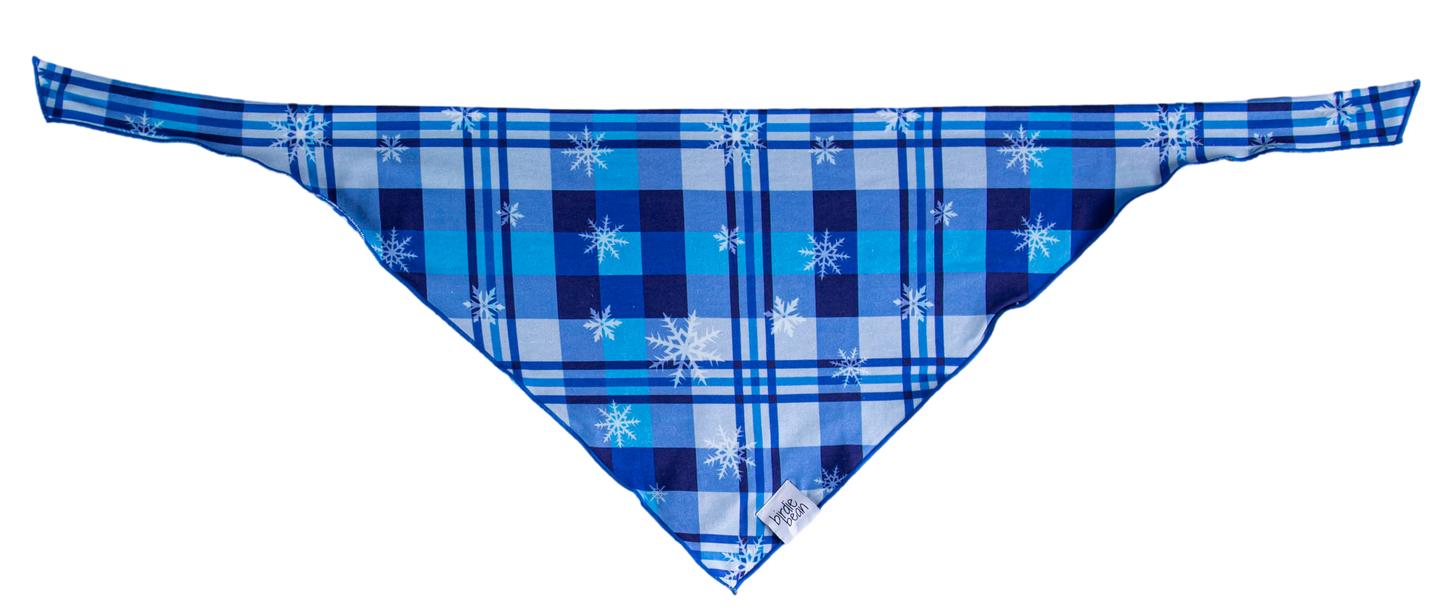 Blue plaid bandana with snowflakes