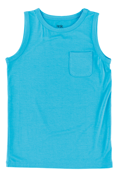 Blue tank top with a pocket on a white background