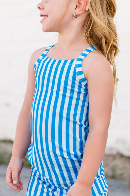 Blue Stripes Ribbed Biker and Tank Set