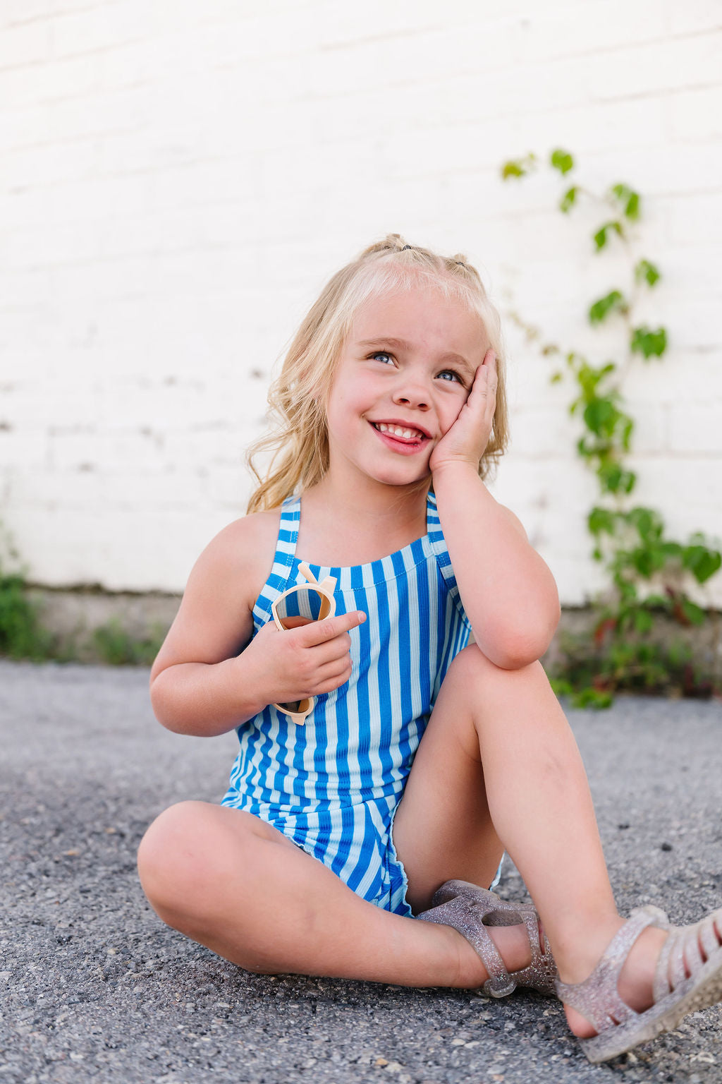 Blue Stripes Ribbed Biker and Tank Set