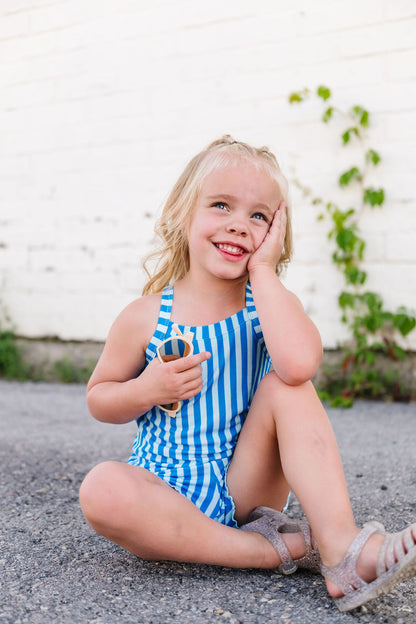 Blue Stripes Ribbed Biker and Tank Set