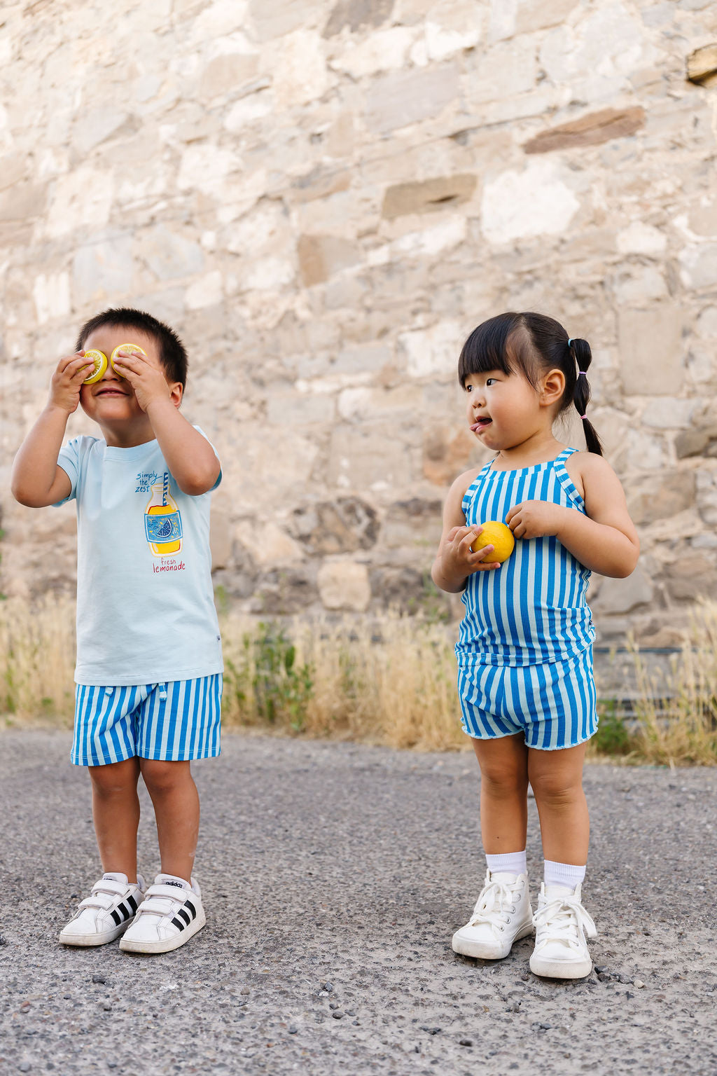 Blue Stripes Ribbed Biker and Tank Set