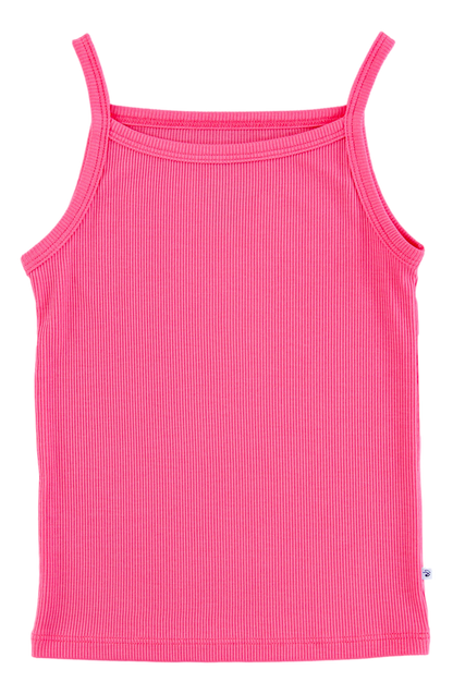 Pink ribbed tank top on a white background