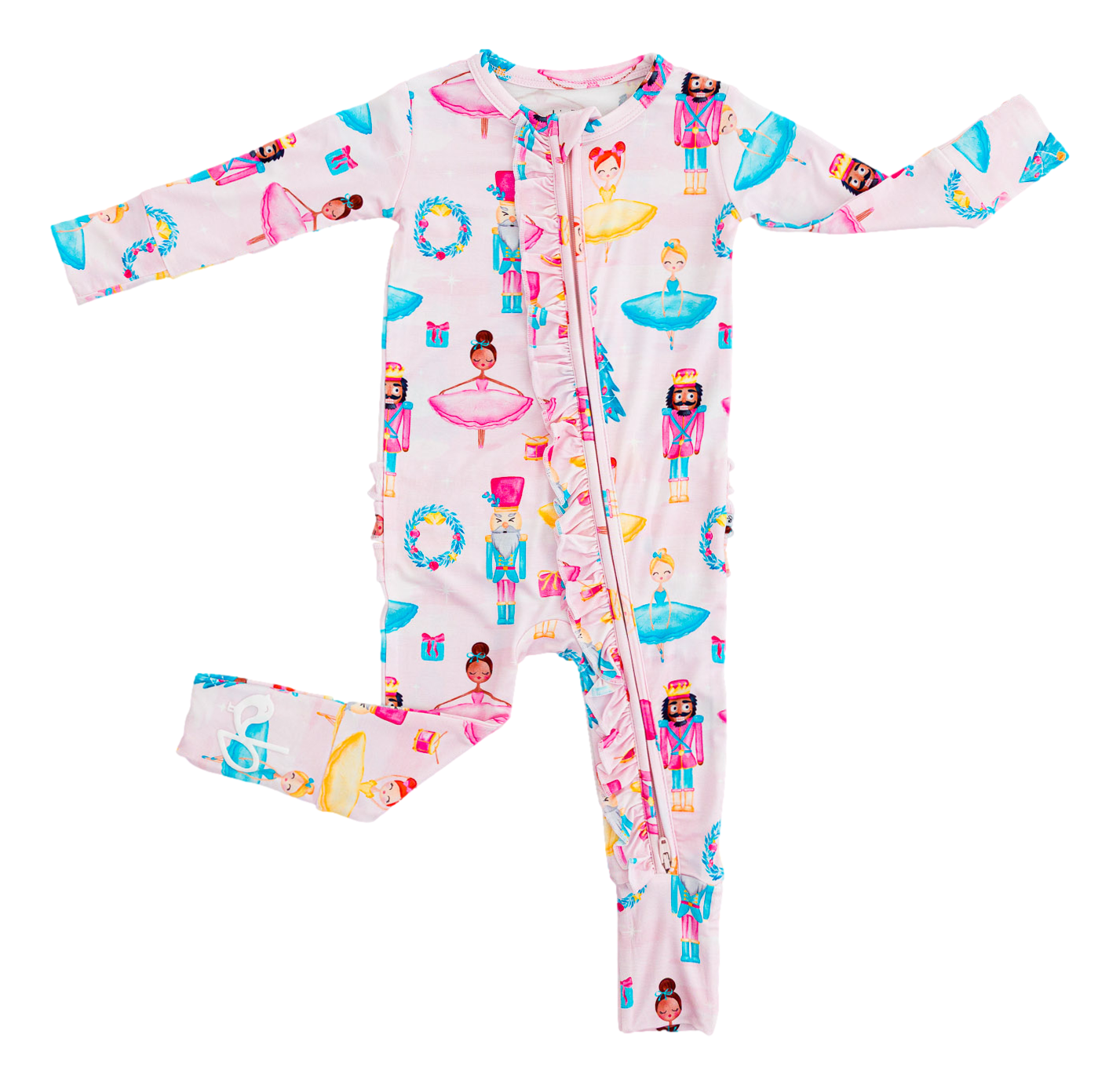 Sugarplum print convertible footie romper for babies and toddlers