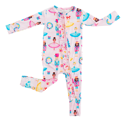 Sugarplum print convertible footie romper for babies and toddlers