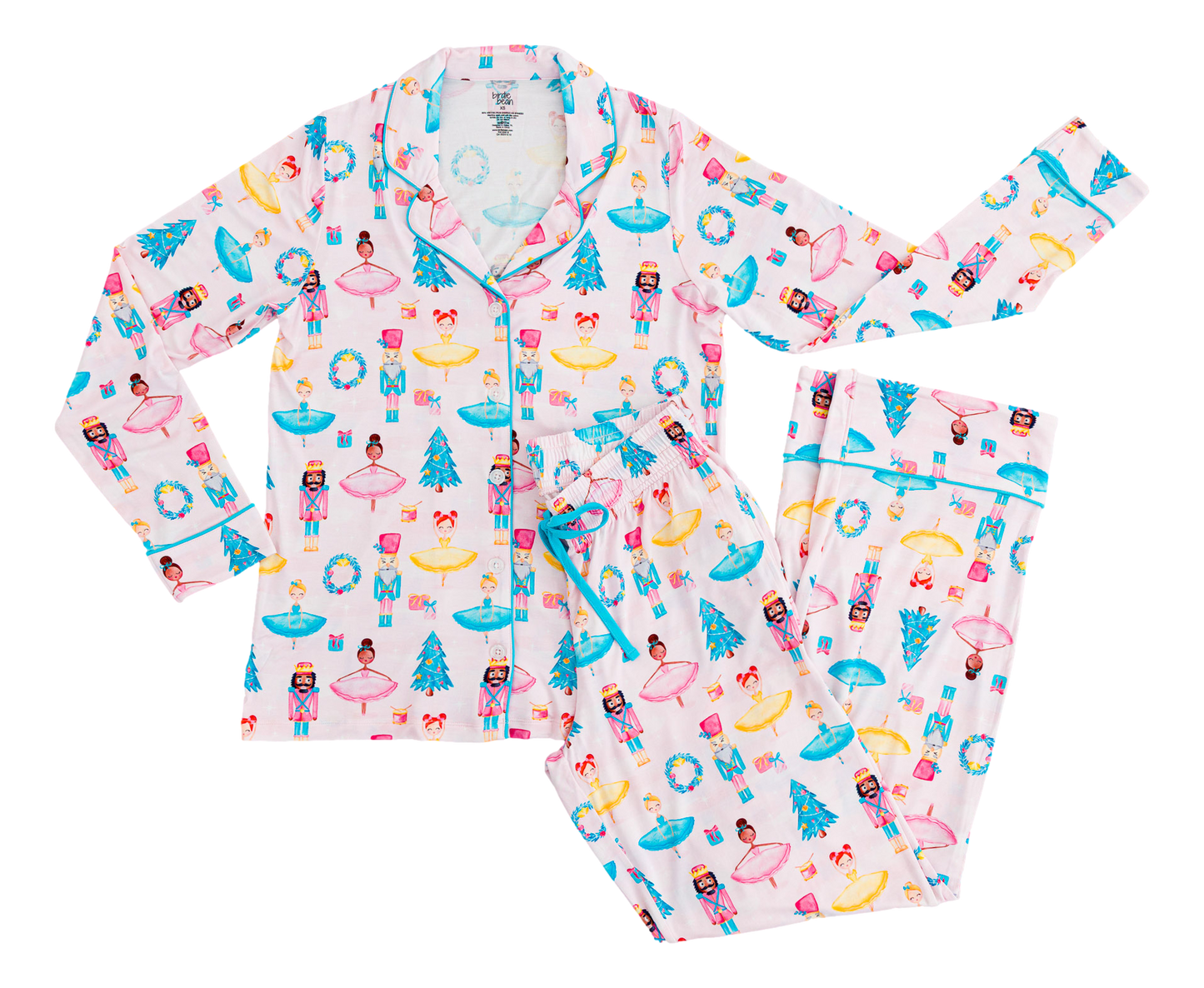 Sugarplum print women’s pajama set with long-sleeve top and lounge pants