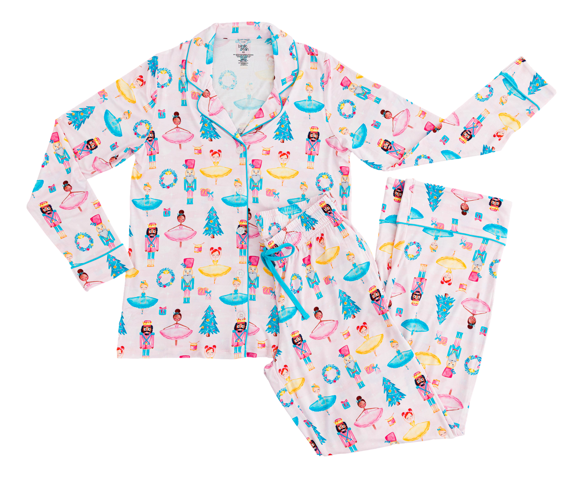 Sugarplum print women’s pajama set with long-sleeve top and lounge pants
