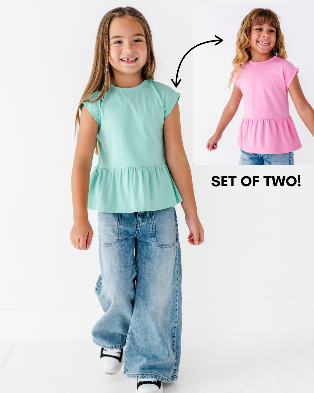 Pink/Green Bamboo/Cotton Peplum Top Set