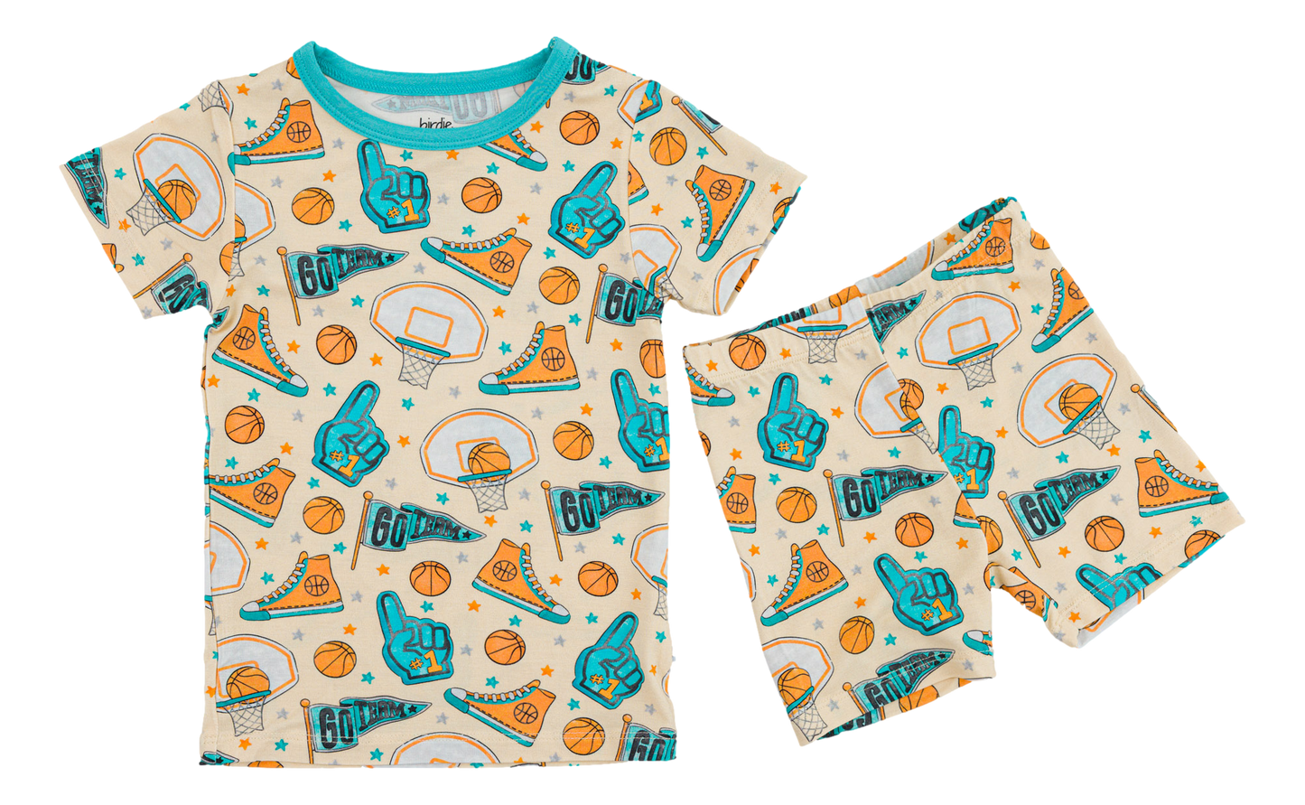 Bamboo children's pajama set with sports-themed design  