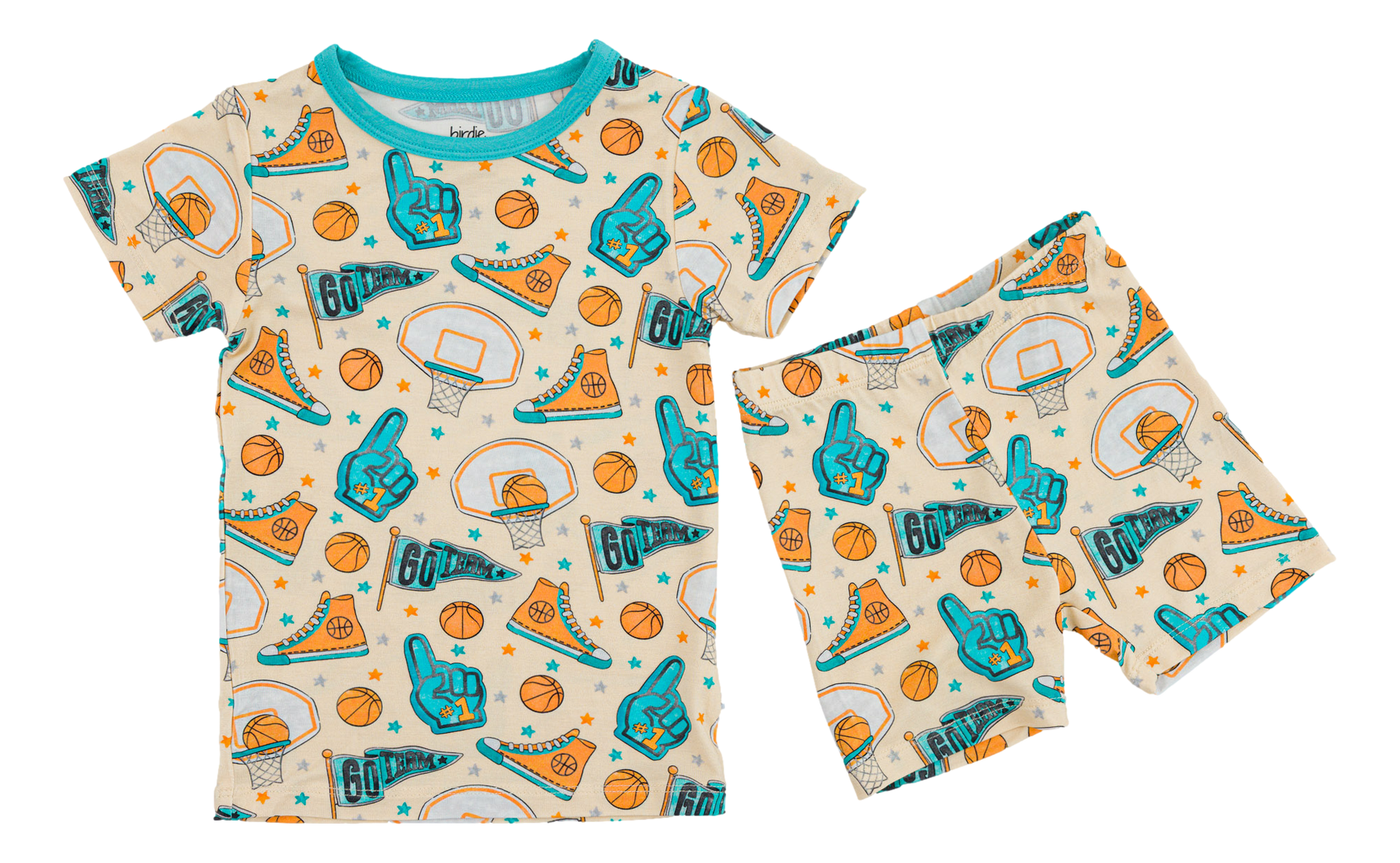 Bamboo children's pajama set with sports-themed design  