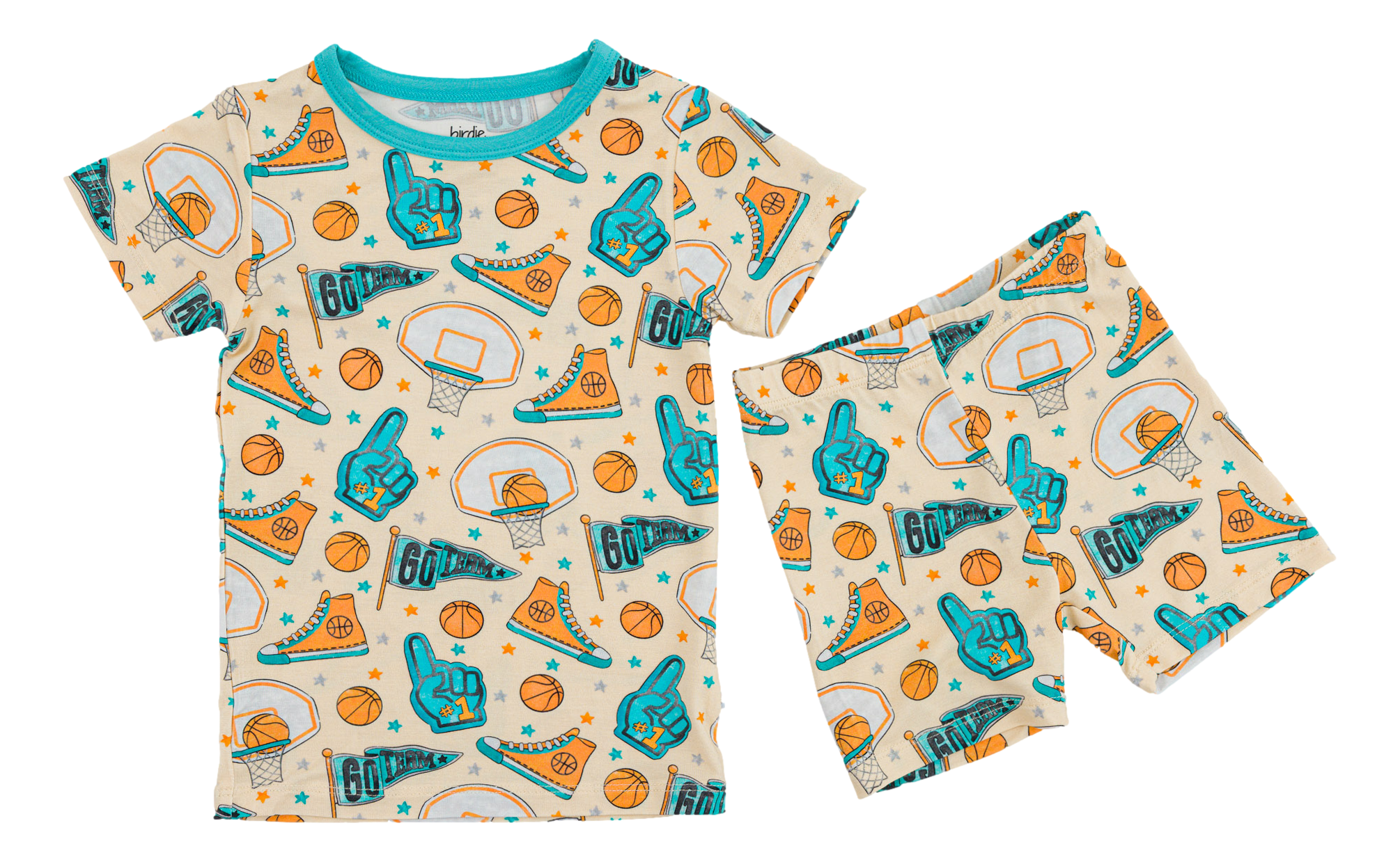 Bamboo children's pajama set with sports-themed design  