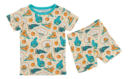 Bamboo children's pajama set with sports-themed design  