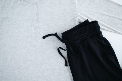 heather grey top/black pant women's jogger set