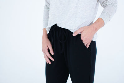 heather grey top/black pant women's jogger set- TALL